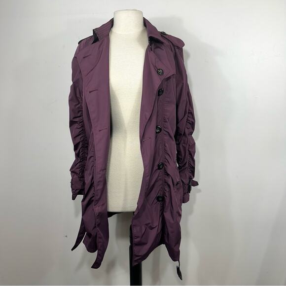 Burberry London Ruched Taffeta Double Breasted Lightweight Trench Coat Purple 12 - Picture 11 of 16